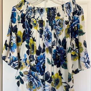 Floral Off-Shoulder Top - Blue and Yellow